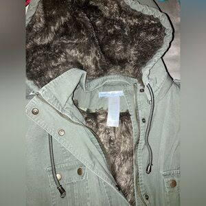 Women's Olive Utility Jacket with Faux Fur Lining